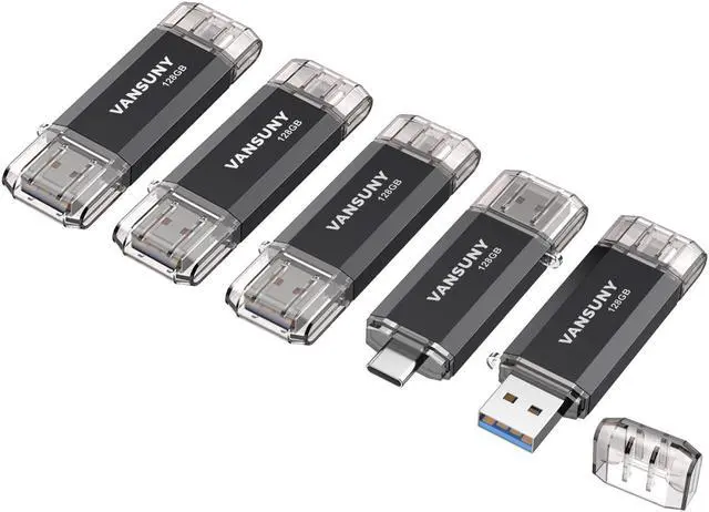 Main image of Vansuny 5 Pack 128GB USB C Flash Drive 2 in 1 OTG USB 3.0+USB C Memory Stick with Keychain Thumb Drive Photo Stick Jump Drive for Android Smartphones, Computers, MacBook, Tablets, PC