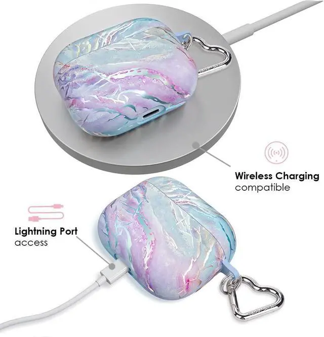 Alt view image 4 of 5 - Velvet Caviar Compatible with AirPods 3rd Generation Case with Keychain - Cute Protective Hard AirPod 3 Cases for Women - Holographic Pink Blue Marble