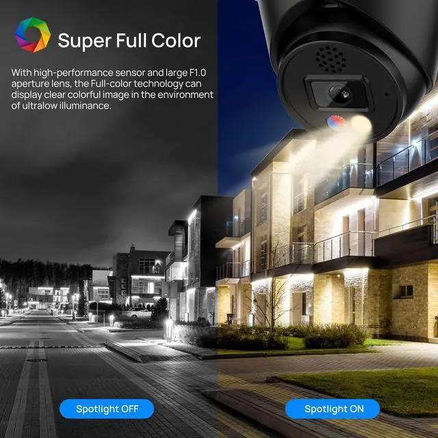 Alt view image 3 of 5 - 4K 8MP Full Color PoE IP Camera Active Deterrence (red/Blue LED, Siren), 4K PoE Camera Turret with Human/Vehicle Detection,98ft Night Color Vision F1.0,MicroSD 256GB, 2-Way Audio, Blue Iris,NDAA,Black