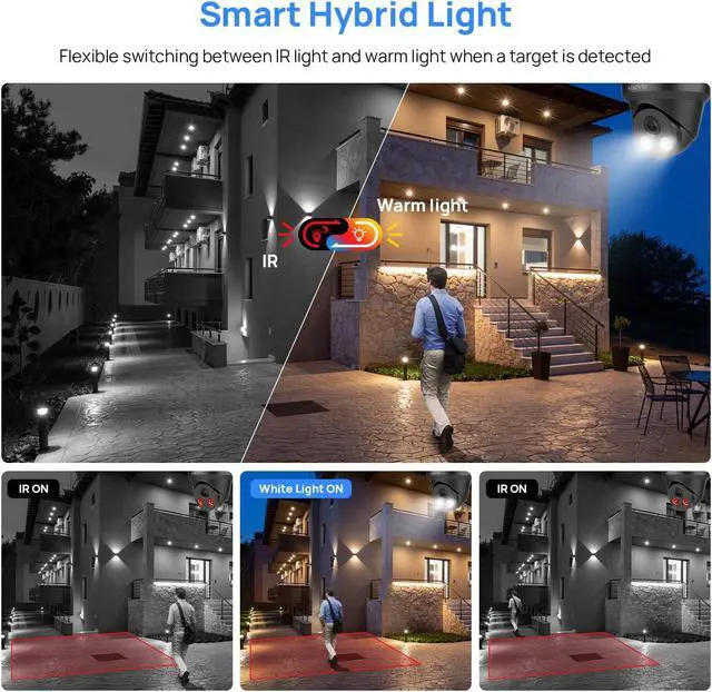 Alt view image 3 of 5 - 8MP PoE IP Camera Outdoor Indoor,4K Smart Dual Light Turret Camera,Human/Vehicle Detection,Hybrid Color Night Vision,Bulit-in Mic,Full Metal Housing,2.8mm Lens 105degWide Angle,IP67,ON-VIF (Black)