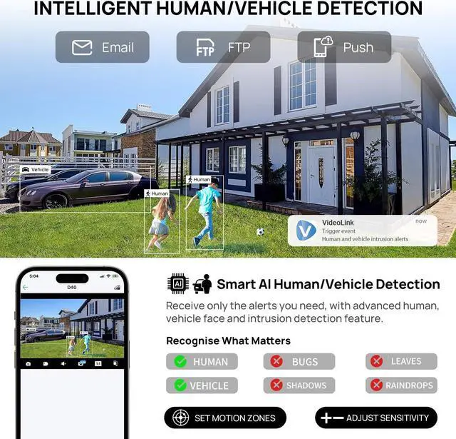 Alt view image 5 of 5 - 8MP PoE IP Camera Outdoor Indoor,4K Smart Dual Light Turret Camera,Human/Vehicle Detection,Hybrid Color Night Vision,Bulit-in Mic,Full Metal Housing,2.8mm Lens 105degWide Angle,IP67,ON-VIF (Black)