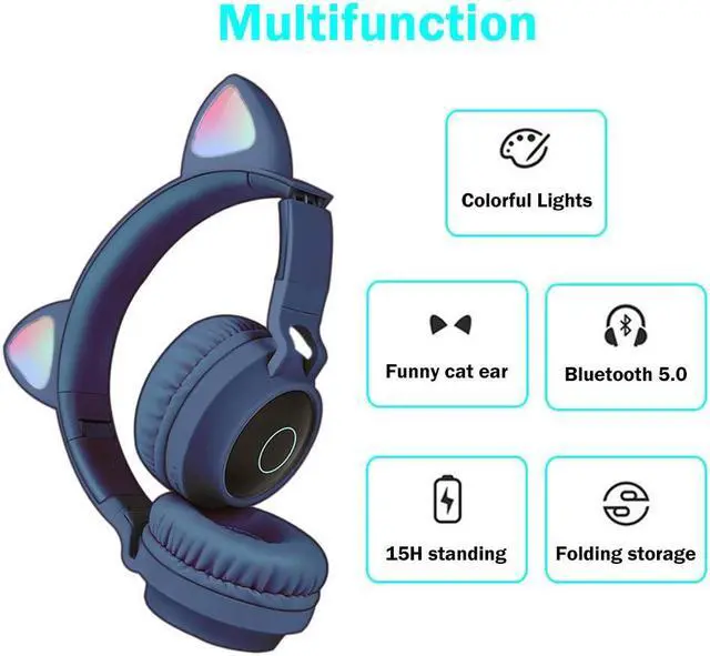 Alt view image 2 of 5 - Viwind Kids Bluetooth Headphones,Wireless Over-Ear Headphones with Microphone,Cat Ear Headset with SD/TF Slot,Stereo Sound,Wireless & Wired Mode for Girls,Boys, Children,Teens, Student-Green