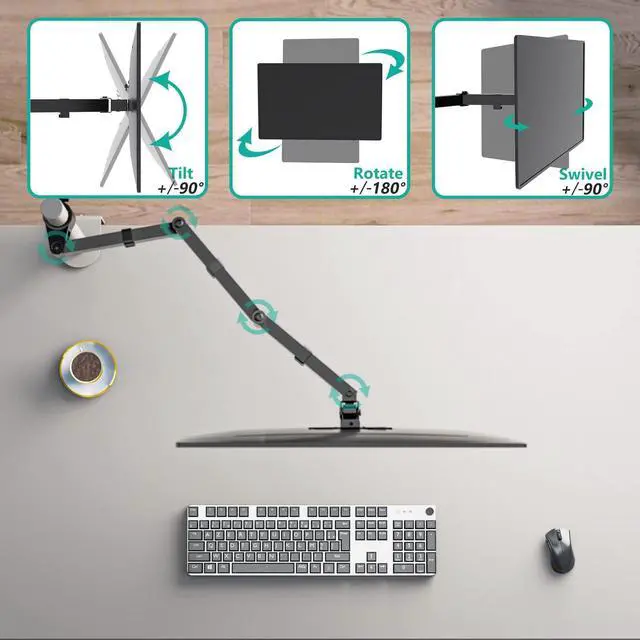 Alt view image 3 of 5 - WALI Single Monitor Arm, Universal 3 Tier Arm Fully Adjustable Pole Mount Bracket for WALI Monitor Mounting System (001ARMXL), Black