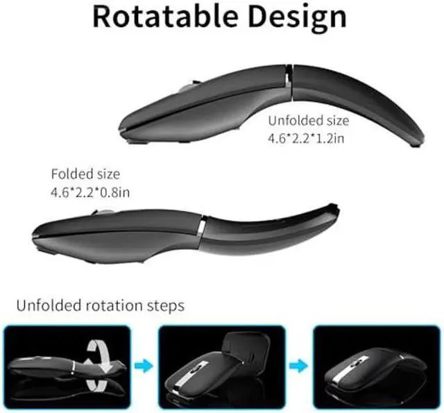 Alt view image 2 of 5 - Bluetooth Arc Mouse Wireless Silent Travel Mouse Rechargeable with BT & 2.4G Dual Mode, Slim Rotatable Portable Mobile Mouse, USB Optical Computer Mice for PC Laptop Macbook iPad iPhone Tablet - Black