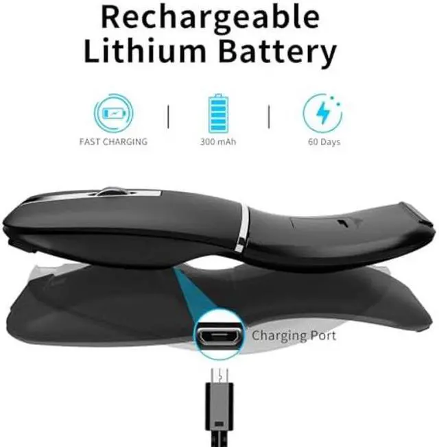 Alt view image 5 of 5 - Bluetooth Arc Mouse Wireless Silent Travel Mouse Rechargeable with BT & 2.4G Dual Mode, Slim Rotatable Portable Mobile Mouse, USB Optical Computer Mice for PC Laptop Macbook iPad iPhone Tablet - Black