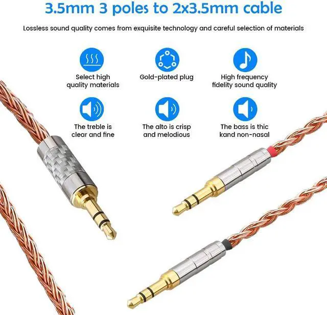 Alt view image 3 of 5 - Tirstrup XIUSHAOT Replacement Cable for Hifiman SUNDARA Ananda,Upgrade Cable for Hifiman HE4XX/HE-400i/HE560/HE-350/HE1000 Headphone 2.5mm/3.5mm/4.4mm to Dual 3.5mm (Copper, 3.5mm 3 Poles)