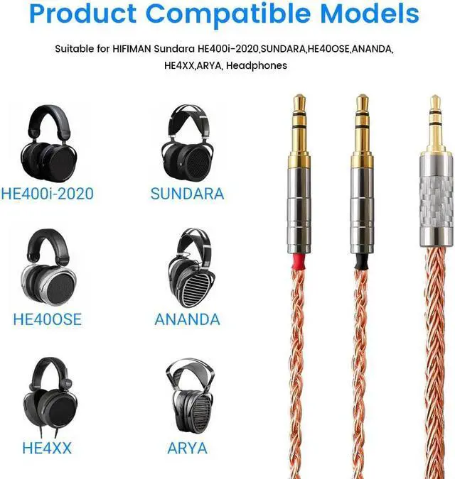 Alt view image 4 of 5 - Tirstrup XIUSHAOT Replacement Cable for Hifiman SUNDARA Ananda,Upgrade Cable for Hifiman HE4XX/HE-400i/HE560/HE-350/HE1000 Headphone 2.5mm/3.5mm/4.4mm to Dual 3.5mm (Copper, 3.5mm 3 Poles)