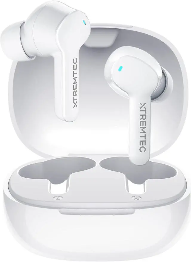 Main image of xtremtec Bluetooth Noise Cancelling Wireless Earbuds for iPhone/Android, in-Ear Sweatproof Stereo Bass Headphones, Immersive Sound Bluetooth 5.2 Earphones with Microphones,En-able Computer (White)