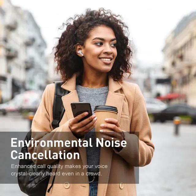 Alt view image 3 of 5 - xtremtec Bluetooth Noise Cancelling Wireless Earbuds for iPhone/Android, in-Ear Sweatproof Stereo Bass Headphones, Immersive Sound Bluetooth 5.2 Earphones with Microphones,En-able Computer (White)