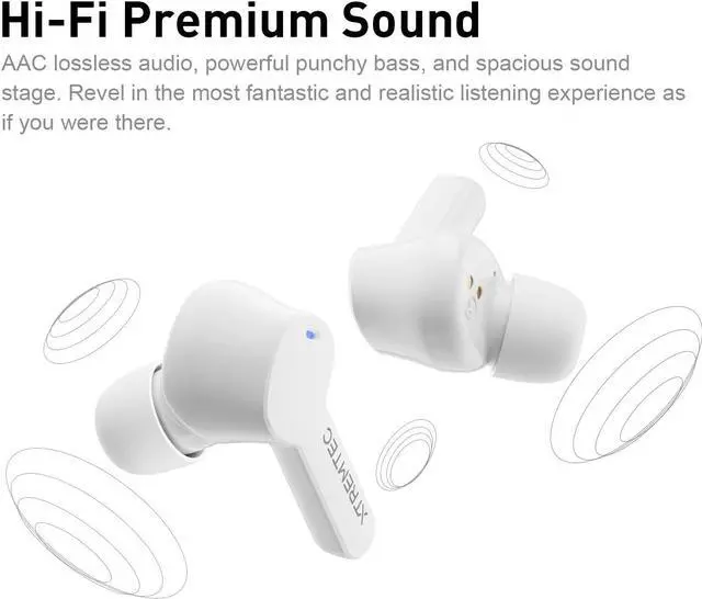 Alt view image 5 of 5 - xtremtec Bluetooth Noise Cancelling Wireless Earbuds for iPhone/Android, in-Ear Sweatproof Stereo Bass Headphones, Immersive Sound Bluetooth 5.2 Earphones with Microphones,En-able Computer (White)