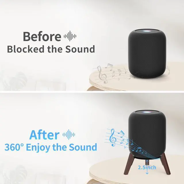 Alt view image 4 of 5 - Wood Table Stand for HomePod 1 and Homepod 2 Speaker, Anti-Slip Wooden Desk Stand Compatible with Homepod 1st & 2nd Desktop Tripod Stand Holder, Black