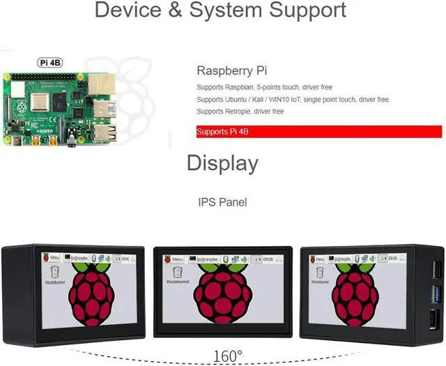 Alt view image 4 of 5 - 4.3inch DSI LCD Display with Case for Raspberry Pi 4B, 800x480 Capacitive Touchscreen MIPI DSI Interface IPS Wide Angle, Supports Raspbian/Ubuntu/Kali / WIN10 IoT/Retropie, Driver Free
