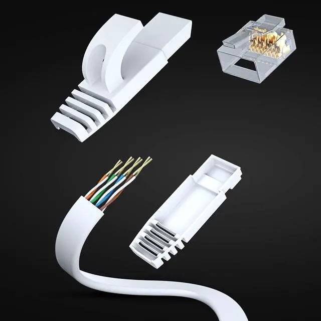 Alt view image 2 of 5 - Cat6 Ethernet Cable 100ft, 2-Pack White - Flat High-Speed Network Cables for Gaming, Streaming, Router, Modem, PC, PS5, Xbox - Durable & Space-Saving Design