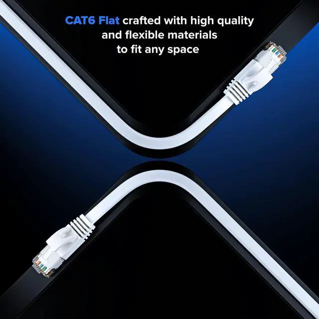 Alt view image 4 of 5 - Cat6 Ethernet Cable 100ft, 2-Pack White - Flat High-Speed Network Cables for Gaming, Streaming, Router, Modem, PC, PS5, Xbox - Durable & Space-Saving Design