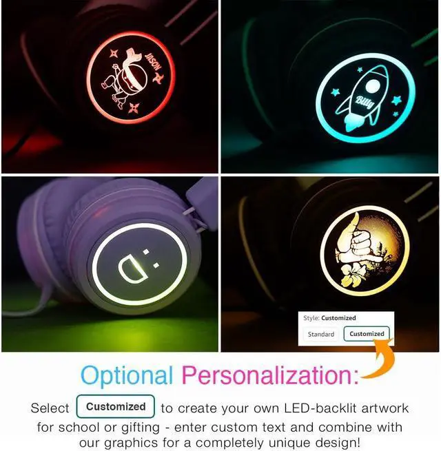 Alt view image 4 of 5 - MEE audio KidJamz KJ55 Safe Listening USB-C Headphones for Children with Multicolor LED Lights, Volume Limiter, & Mic; On-Ear Wired Headset for iPhone 16, iPad, & USB Type C Devices (Lavender)