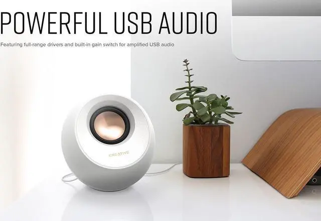 Alt view image 2 of 5 - Creative Pebble V3 Minimalistic 2.0 USB-C Desktop Speakers with USB Audio, Clear Dialog Enhancement, Bluetooth 5.0, 8W RMS with 16W Peak Power, USB-A Converter Included (White)