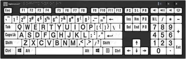 Main image of Logickeyboard with Braille 6 dot Alphabet & Large Print Layout | Including LogicLight(tm) Keyboard Lamp | USB Wired | Built-in USB Hub | Compatible to Windows PC