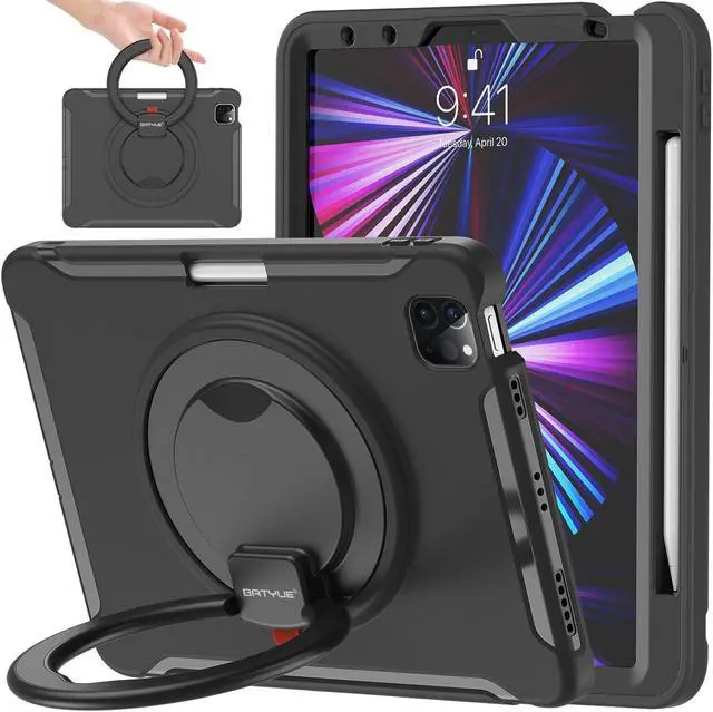 Main image of BATYUE Case for iPad Air 11-inch M3 (2025) / M2 (2024), iPad Air 5th/4th 10.9 inch(2022/2020), iPad Pro 11" 4th/3rd/2nd/1st, Shockproof Cover with 360deg Rotating Stand, Pencil Holder, Black