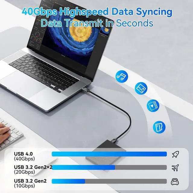 Alt view image 4 of 5 - Cuxnoo USB 4 Cable Replacement for Thunderbolt 4/3 Cable Support 8K HD Display, 40 Gbps Data Transfer, and 240W Fast Charge C-C Cable for Type-C MacBook Pro/Air Laptop, Monitor, Hub, etc, 6.6ft