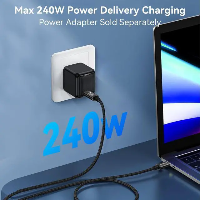 Alt view image 3 of 5 - Cuxnoo USB 4 Cable Replacement for Thunderbolt 4/3 Cable Support 8K HD Display, 40 Gbps Data Transfer, and 240W Fast Charge C-C Cable for Type-C MacBook Pro/Air Laptop, Monitor, Hub, etc, 6.6ft