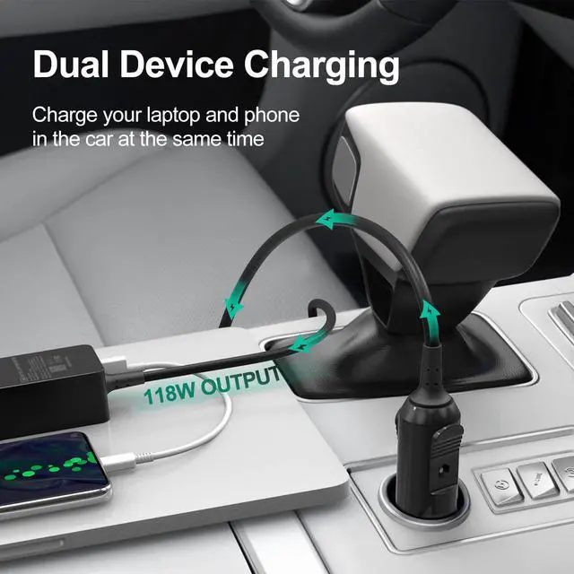 Alt view image 3 of 5 - 100W Car Charger, Laptop Car Charger Compatible with Dell Latitude/Precision/XPS, Compatible with MacBook Pro/Air, Compatible with HP Spectre/Elitebook, Compatible with Samsung DC Adapter