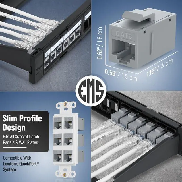 Alt view image 3 of 5 - Everest 48-Pack RJ45 CAT6 Keystone Coupler - Female to Female - Cat6, Cat5e Compatible - Ethernet Coupler - Gray