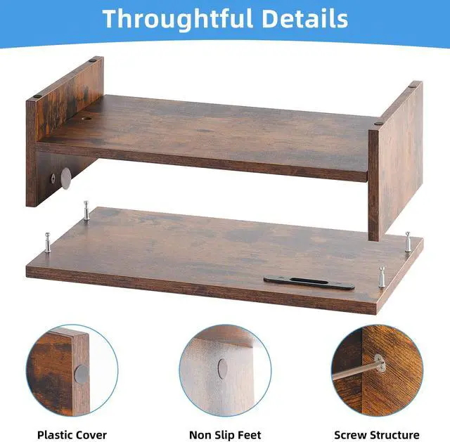Alt view image 3 of 5 - Marbrasse 16.5 Inch Monitor Stand, 2 Tier Computer Monitor Riser with Printer Shelf, Laptop Computer Screen Storage, Desktop Stand - Phone Holder & Cable Management (Vintage)