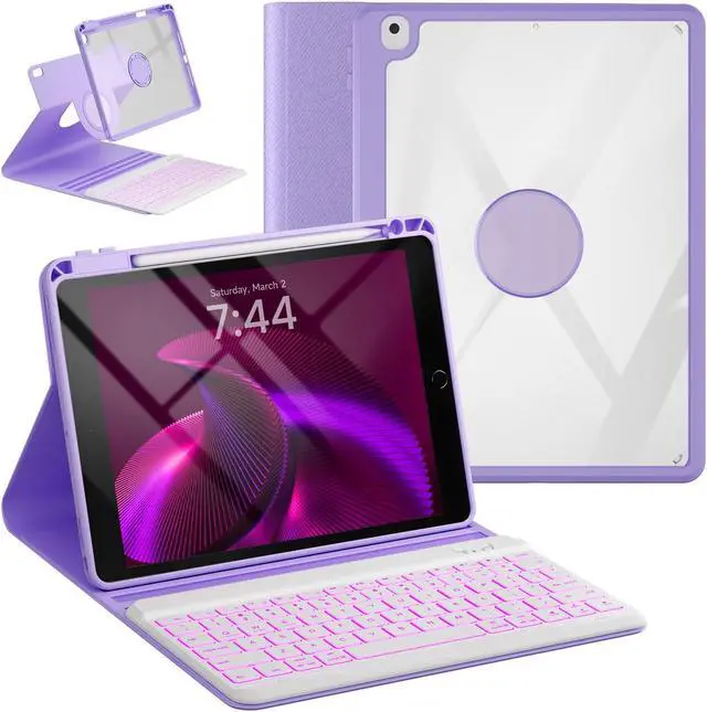 Main image of OYEEICE Keyboard Case for iPad 9th Generation - Detachable Wireless Backlit Keyboard, Magnetic Cover with Pencil Holder for iPad 9th/8th/7th Gen 10.2 inch, iPad Pro 10.5" & iPad Air 3rd - Purple