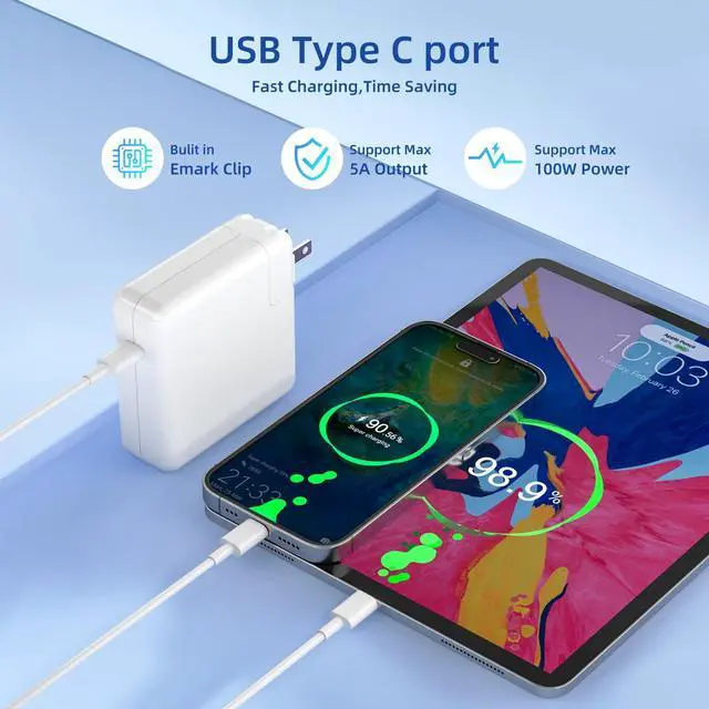 Alt view image 3 of 5 - Mac Book Pro Charger - 160W USB C Fast Charger Power Adapter Compatible with New MacBook Air 13 Inch & MacBook Pro 16, 15, 14, 13 Inch 2021 2020 2019 2018, 6.6ft USB C to C Charge Cable