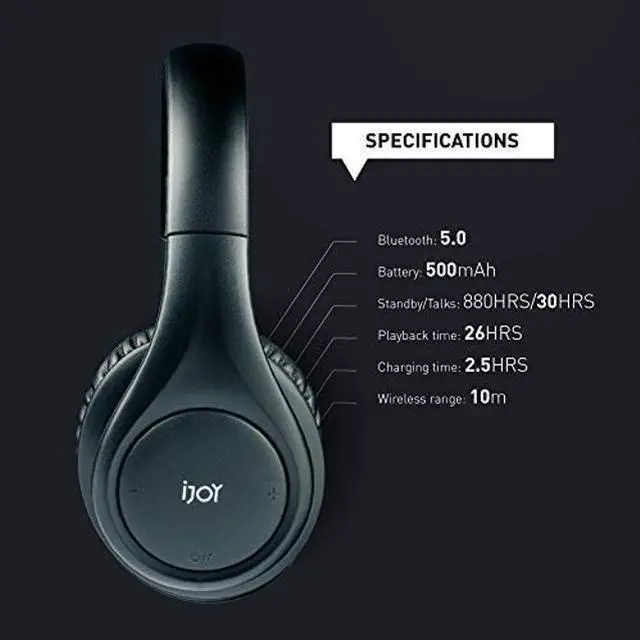 Alt view image 3 of 5 - iJoy ISO Bluetooth 5.0 Wireless Over Ear Foldable Stereo Headphones with 30 Hours Battery and Built-in Microphone, (Matte Black)
