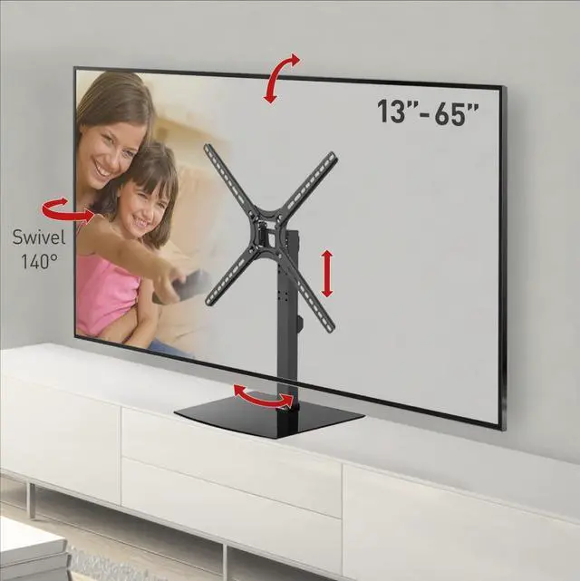 Main image of Barkan Tabletop TV Mount, 13-65 inch Swivel & Tilt Flat/Curved TV Stand Base, Holds Up to 36kg, Patented, Tempered Glass, Fits LED OLED LCD
