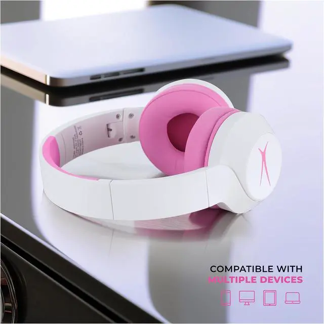 Alt view image 5 of 5 - Altec Lansing Kid Safe Noise Cancelling Wireless Headphones 15H Battery, 85dB Volume Limit, Foldable Design Powerful Sound, Active Noise Cancellation Perfect for Kids Ages 7+ (Whiteout Pop Pink)