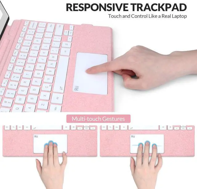 Alt view image 4 of 5 - Rii Surface Pro Type Cover,Ultra-Slim Portable Bluetooth Wireless Keyboard with Touchpad,7 Color Backlit,Compatible with Microsoft Surface Pro 8/Pro 9/Pro X Only,Pink