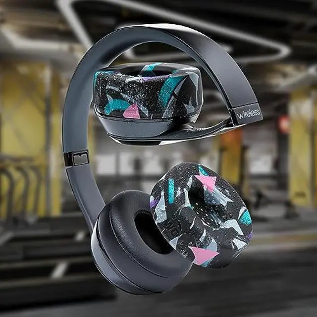 Alt view image 3 of 5 - WC SweatZ Solo - Patented Earpad Sweat Covers for Beats Solo 4, Solo 3 & Solo 2, Made by Wicked Cushions | Sweatproof & Machine Washable | 90's Black