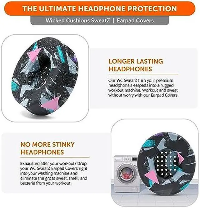 Alt view image 4 of 5 - WC SweatZ Solo - Patented Earpad Sweat Covers for Beats Solo 4, Solo 3 & Solo 2, Made by Wicked Cushions | Sweatproof & Machine Washable | 90's Black