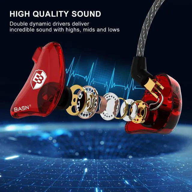 Alt view image 2 of 5 - BASN Bsinger BC100 in Ear Monitor Headphones Universal Fit Noise Isolating IEM Earphones for Musicians Singers Studio Audiophiles (Red)