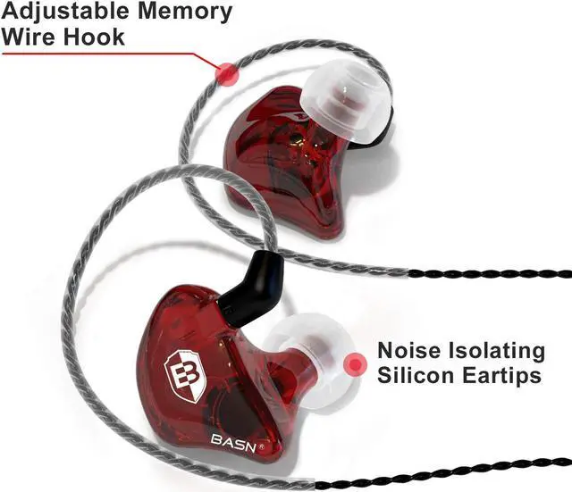 Alt view image 4 of 5 - BASN Bsinger BC100 in Ear Monitor Headphones Universal Fit Noise Isolating IEM Earphones for Musicians Singers Studio Audiophiles (Red)