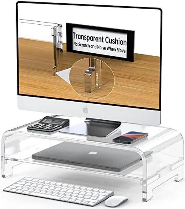 Main image of Beimu Acrylic Monitor Stand Riser 16Lx8.5Wx5H Inch 2-Tiers Acrylic Laptop Stand Riser for Desk with Anti Slip Mat Clear Monitor Stand with Storage for iMac MacBook and Any Size Computer Monitor