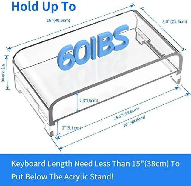 Alt view image 2 of 4 - Beimu Acrylic Monitor Stand Riser 16Lx8.5Wx5H Inch 2-Tiers Acrylic Laptop Stand Riser for Desk with Anti Slip Mat Clear Monitor Stand with Storage for iMac MacBook and Any Size Computer Monitor
