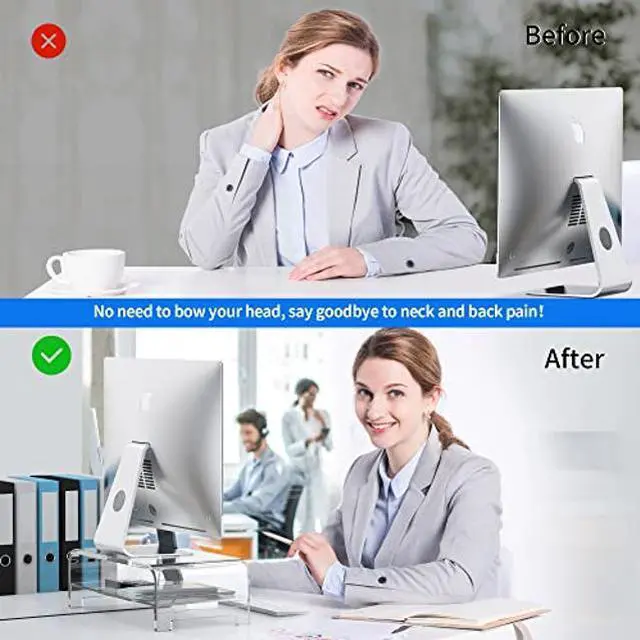 Alt view image 4 of 4 - Beimu Acrylic Monitor Stand Riser 16Lx8.5Wx5H Inch 2-Tiers Acrylic Laptop Stand Riser for Desk with Anti Slip Mat Clear Monitor Stand with Storage for iMac MacBook and Any Size Computer Monitor