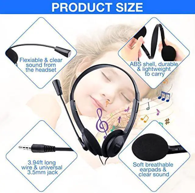 Alt view image 3 of 5 - Yunsailing 30 Pack Classroom Headphones with Microphone School Student Kids Headphones Bulk Class Set Lightweight Adjustable Earphones on Ear with 3.5 mm Jack (Plastic Stem)