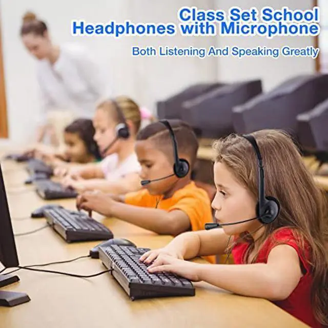 Alt view image 4 of 5 - Yunsailing 30 Pack Classroom Headphones with Microphone School Student Kids Headphones Bulk Class Set Lightweight Adjustable Earphones on Ear with 3.5 mm Jack (Plastic Stem)