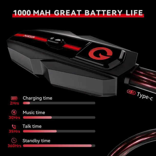 Alt view image 4 of 5 - XGP Motorcycle Bluetooth Headset V5.2 with Music Sharing, 2-Way Motorcycle Helmet Bluetooth with IP67 Waterproof, Helmet Intercom Communication Systems with Hi-FI Speakers for Snowmobile/ATV, 2 Pack