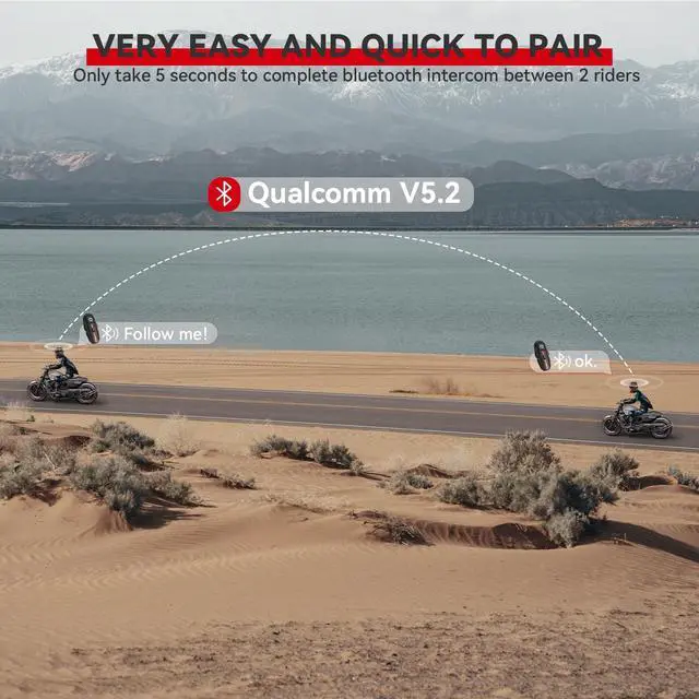 Alt view image 3 of 5 - XGP Motorcycle Bluetooth Headset V5.2 with Music Sharing, 2-Way Motorcycle Helmet Bluetooth with IP67 Waterproof, Helmet Intercom Communication Systems with Hi-FI Speakers for Snowmobile/ATV, 2 Pack