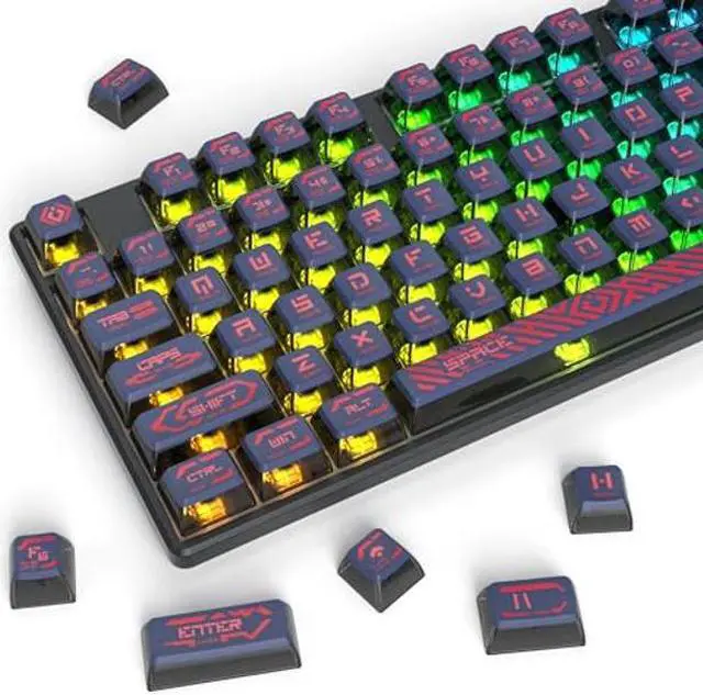 Main image of Owpkeenthy Pudding PBT Keycaps, Transparent Shine Through Keycaps with Punk Style,Characters are Opaque,120- Keys ASA Profile MX Switches Mechanical Gaming Keyboards(RED)