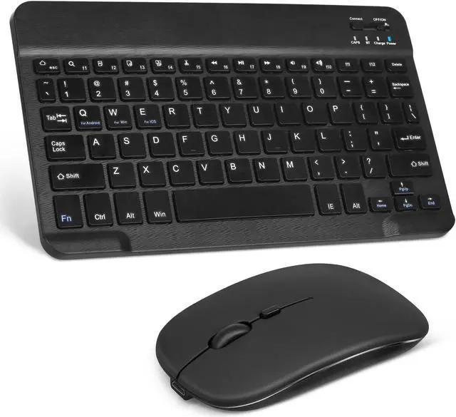 Main image of Rechargeable Bluetooth Keyboard and Mouse Combo Ultra Slim Full-Size Keyboard and Ergonomic Mouse for  Fire HD 10 Plus (2021) and All Bluetooth Enabled Mac/Tablet/iPad/PC/Laptop - Onyx Black