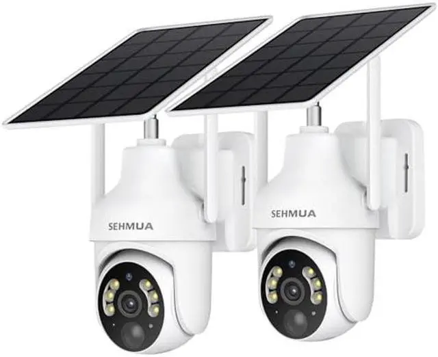 Main image of SEHMUA 2K Solar Security Cameras Wireless Outdoor, 2 Pack 360deg View Pan/Tilt WiFi Security Camera Outside with Color Night Vision,Easy to Install, PIR Alarm, 2-Way Audio