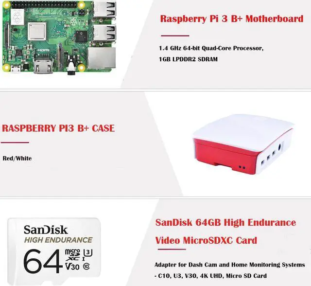 Alt view image 5 of 5 - Raspberry Pi 3 B+ (B Plus) Starter Kit(32 GB, Official Raspberry Pi 3b+ Red White Case), for Building Mini PC/Smart Robot/Game Console
