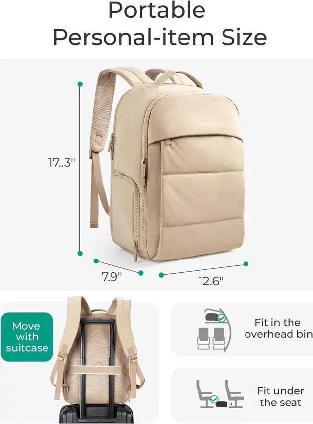 Alt view image 3 of 5 - BAGSMART 30L Carry On Backpack with Shoe Compartment, Airline Approved Travel Backpack, Lightweight Travel Bag Fits 15.6 Inch Laptop, Water-Resistant, Camel