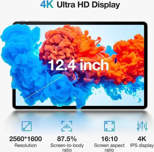 Alt view image 2 of 5 - DOOGEE 12.4 Inch Tablet with Keyboard,4K Display T30 Max Tablets, 10800mAh 33W Fast,20GB RAM+512GB ROM,Helio G99 Octa-core,Android 14,TUV Certified,4G-LTE Android Tablet with Case & Protective Film